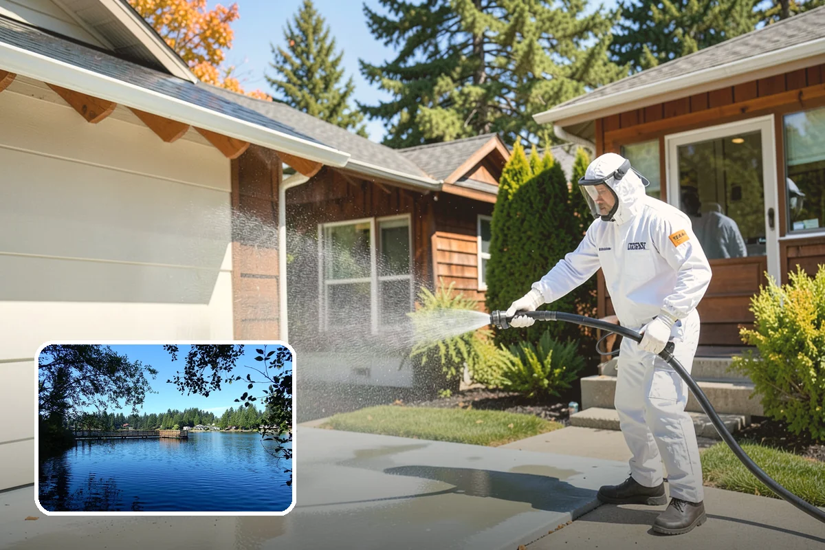 Stone Patio Cleaning in Federal Way, King County, WA - Lifts black algae without etching the stone