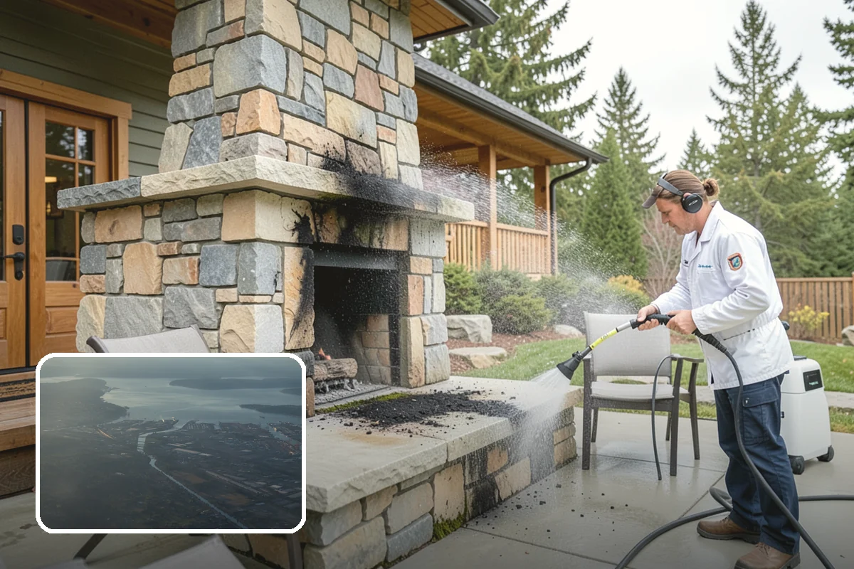 Stone Patio Cleaning in Fife, Pierce County, WA - Lifts black algae without etching the stone