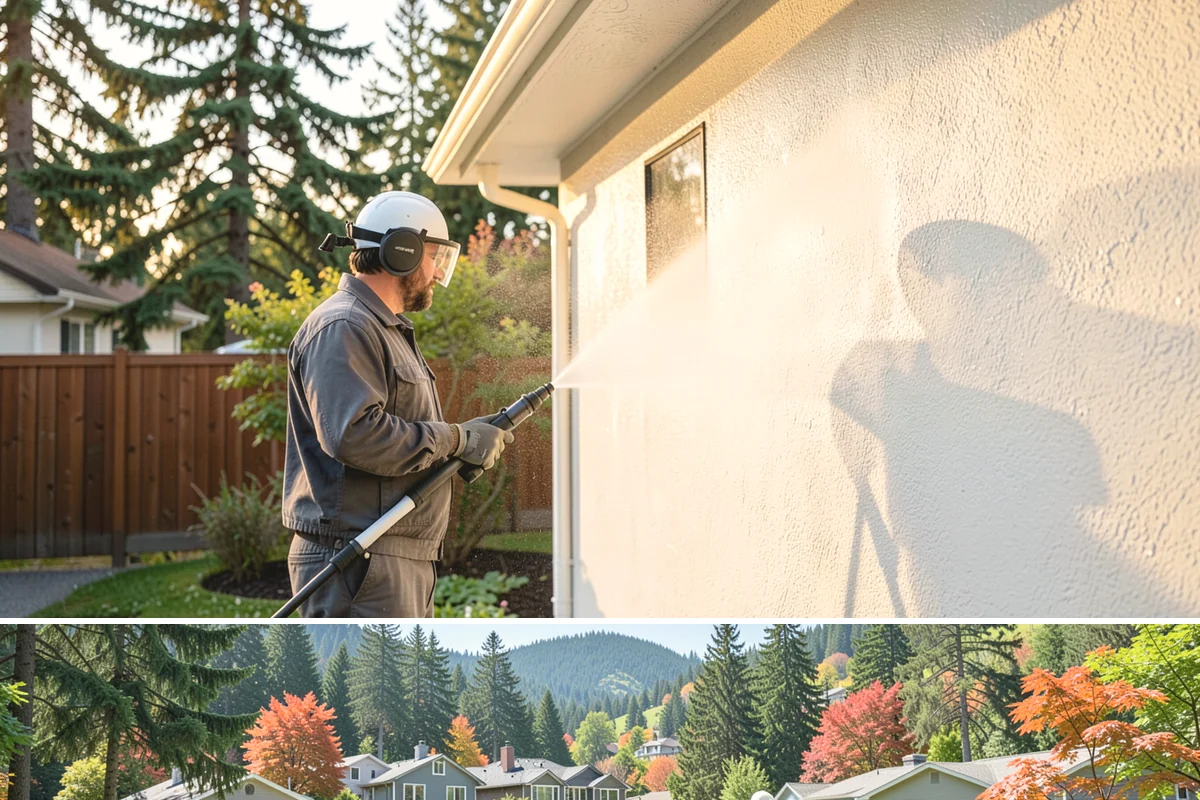 Stone Patio Cleaning in Fircrest, Pierce County, WA - Stone patios clean best in warm, dry summer weeks that let porous stone dry evenly.