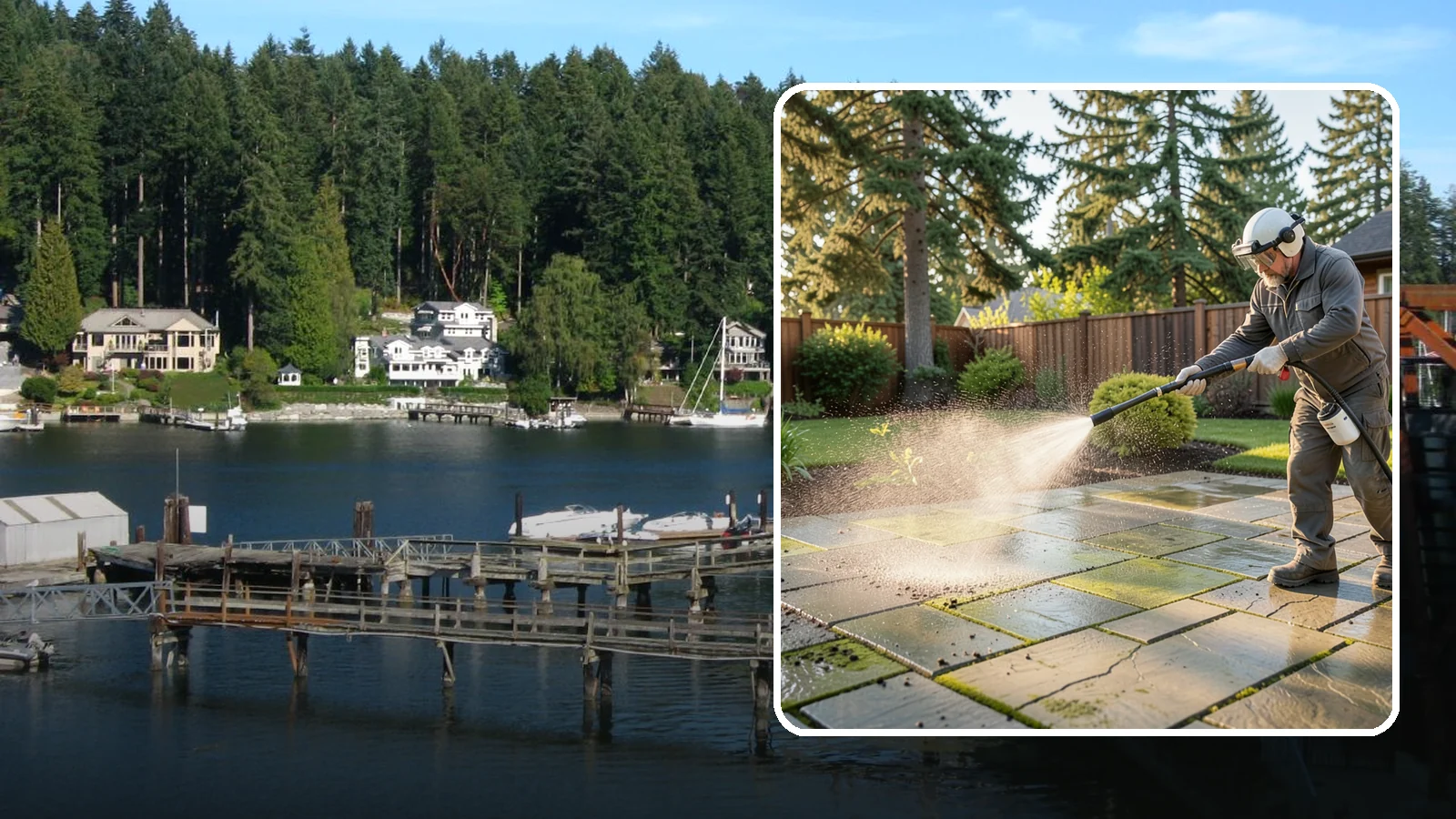 Stone Patio Cleaning in Gig Harbor, Pierce County, WA - Clean natural stone patios with surface-safe chemistry that removes algae without harming the stone.