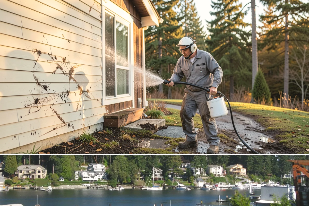 Stone Patio Cleaning in Gig Harbor, Pierce County, WA - Stone patios clean best in warm, dry summer weeks that let porous stone dry evenly.