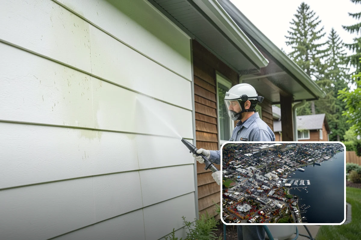 Stone Patio Cleaning in Kirkland, King County, WA - Lifts black algae without etching the stone