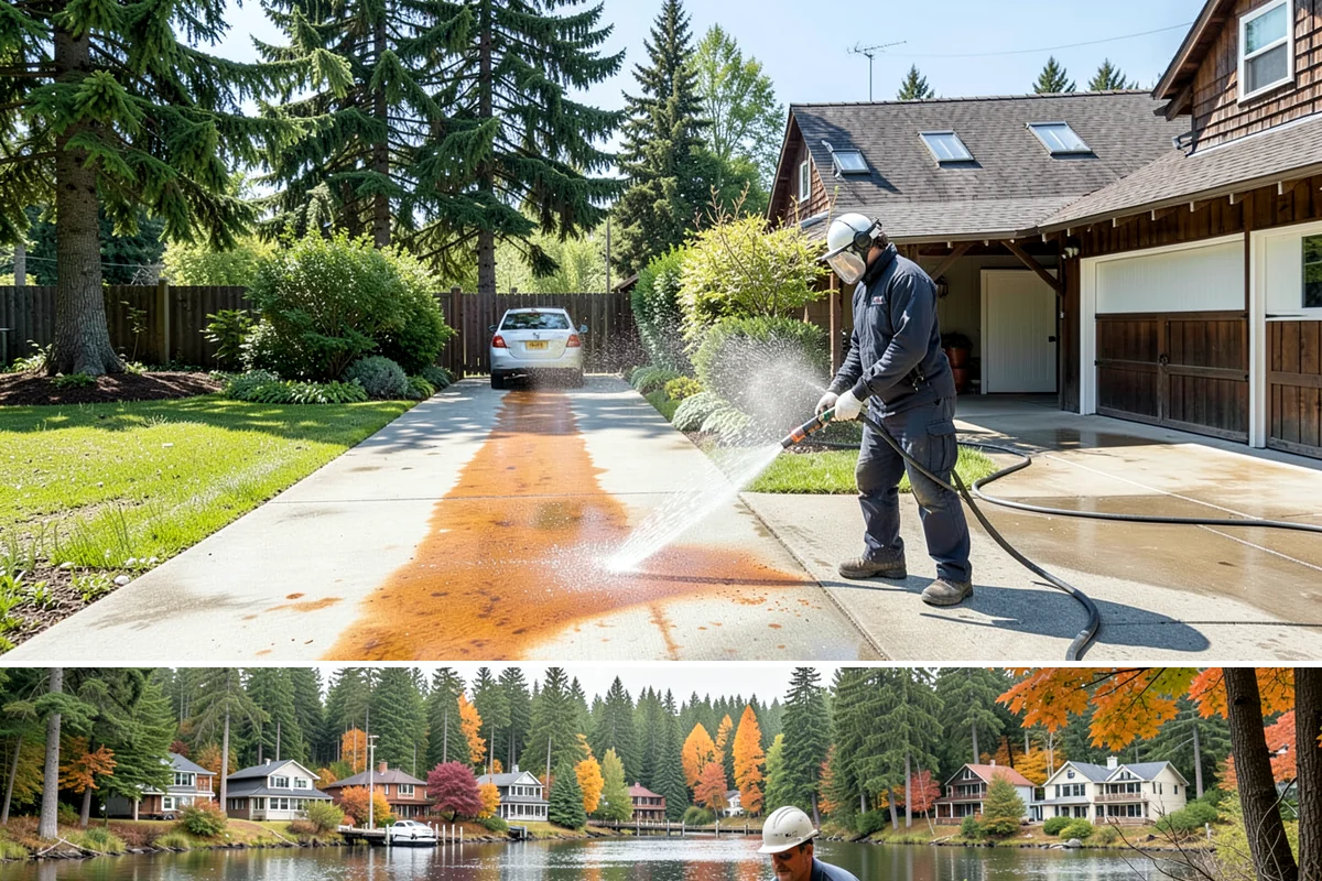 Stone Patio Cleaning in La Conner, Skagit County, WA - Stone patios clean best in warm, dry summer weeks that let porous stone dry evenly.