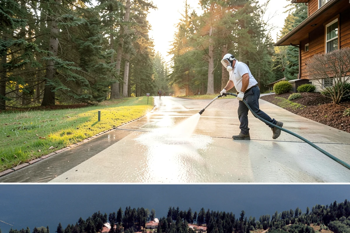Stone Patio Cleaning in Lakewood, Pierce County, WA - Stone patios clean best in warm, dry summer weeks that let porous stone dry evenly.