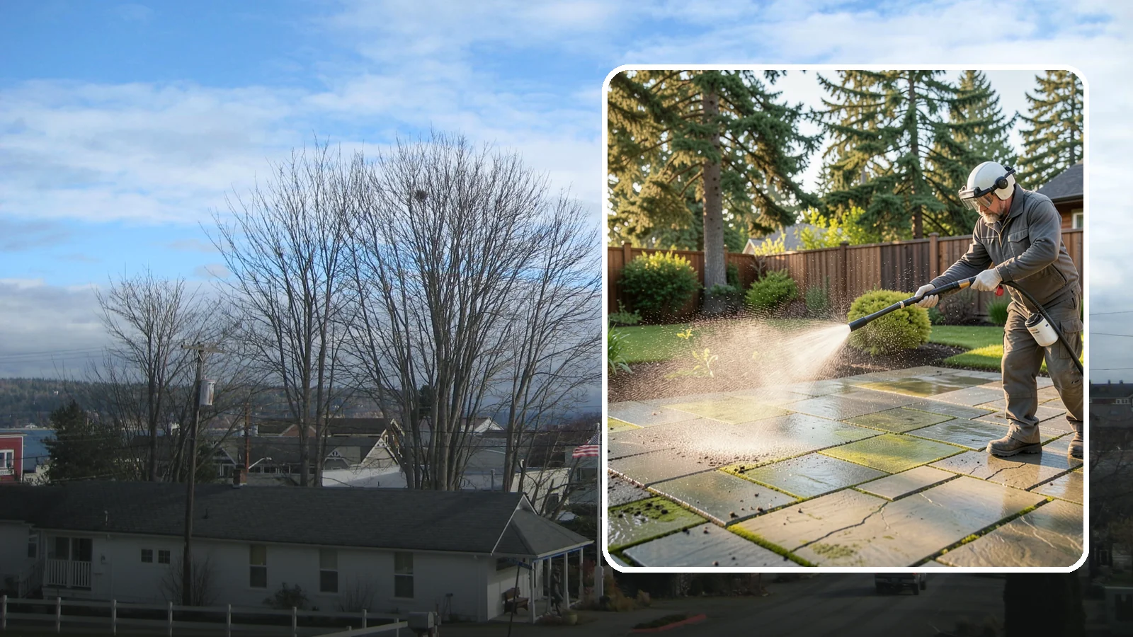 Stone Patio Cleaning in Langley, Island County, WA - Clean natural stone patios with surface-safe chemistry that removes algae without harming the stone.