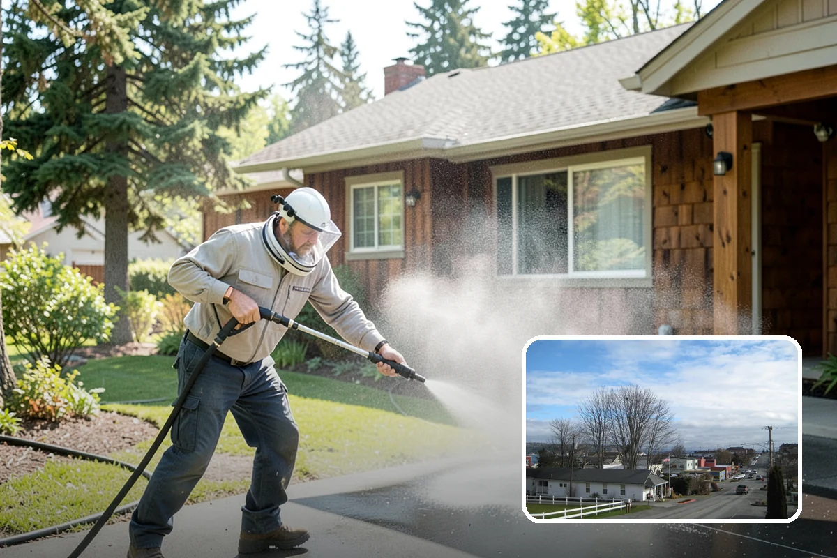Stone Patio Cleaning in Langley, Island County, WA - Lifts black algae without etching the stone