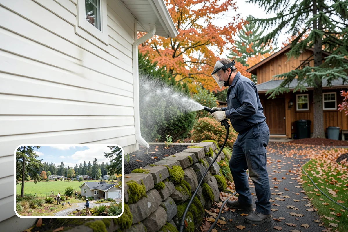 Stone Patio Cleaning in Lyman, Skagit County, WA - Lifts black algae without etching the stone