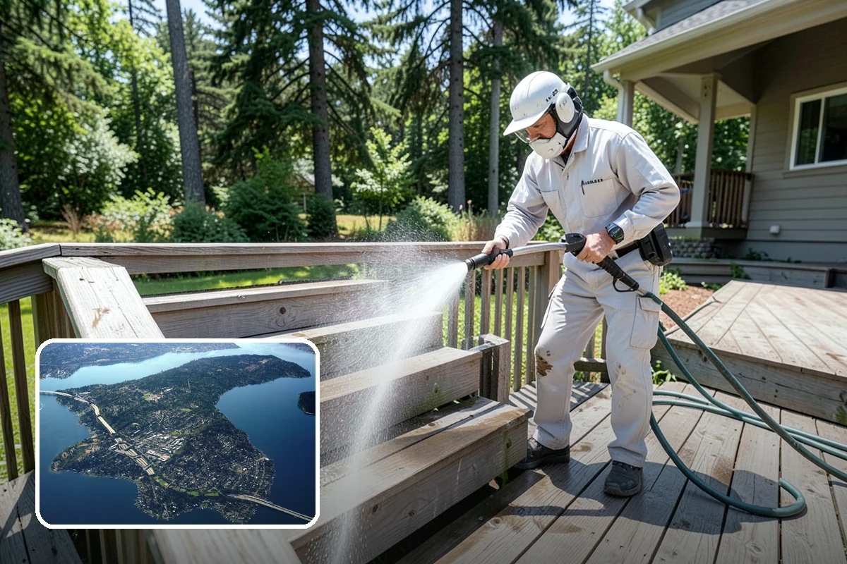 Stone Patio Cleaning in Mercer Island, King County, WA - Lifts black algae without etching the stone
