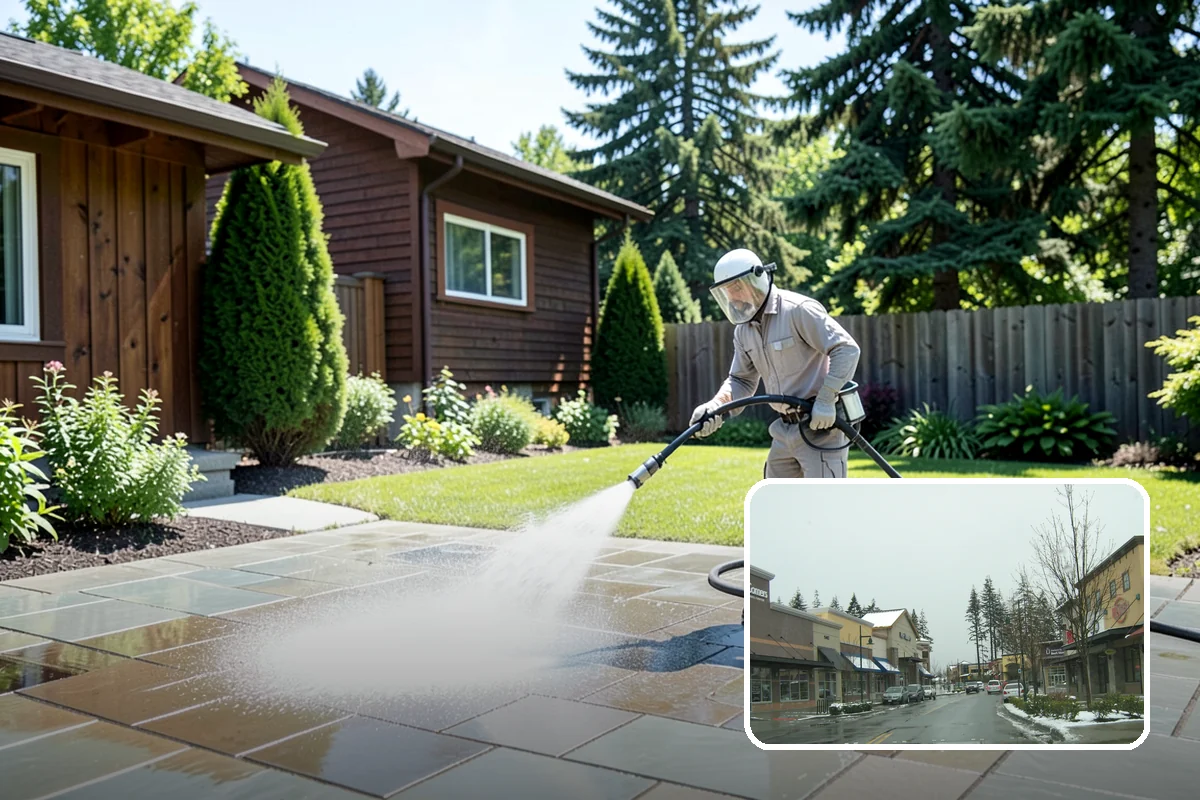 Stone Patio Cleaning in Mill Creek, Snohomish County, WA - Lifts black algae without etching the stone