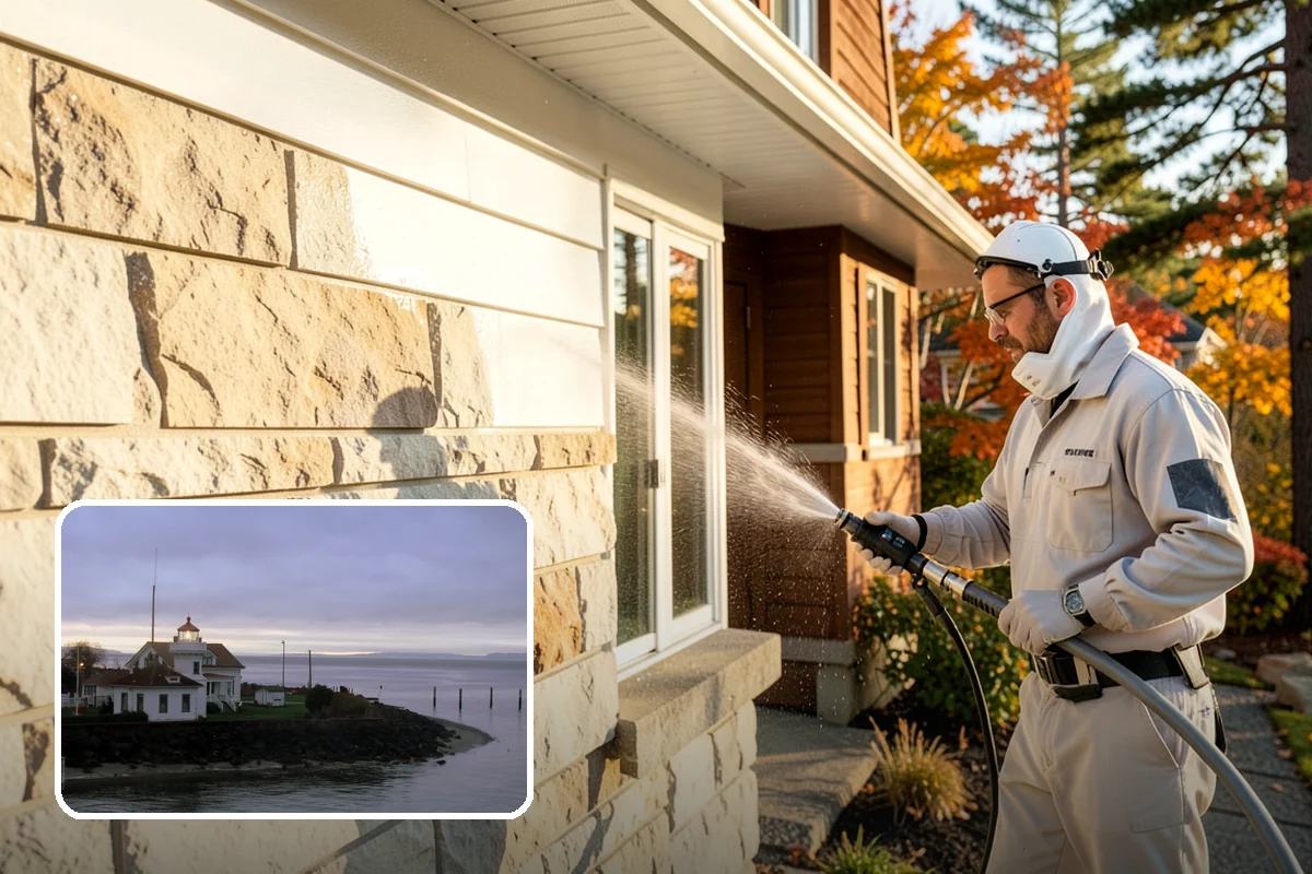 Stone Patio Cleaning in Mukilteo, Snohomish County, WA - Lifts black algae without etching the stone