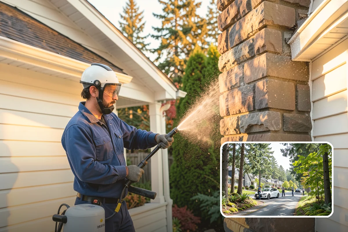 Stone Patio Cleaning in Normandy Park, King County, WA - Lifts black algae without etching the stone