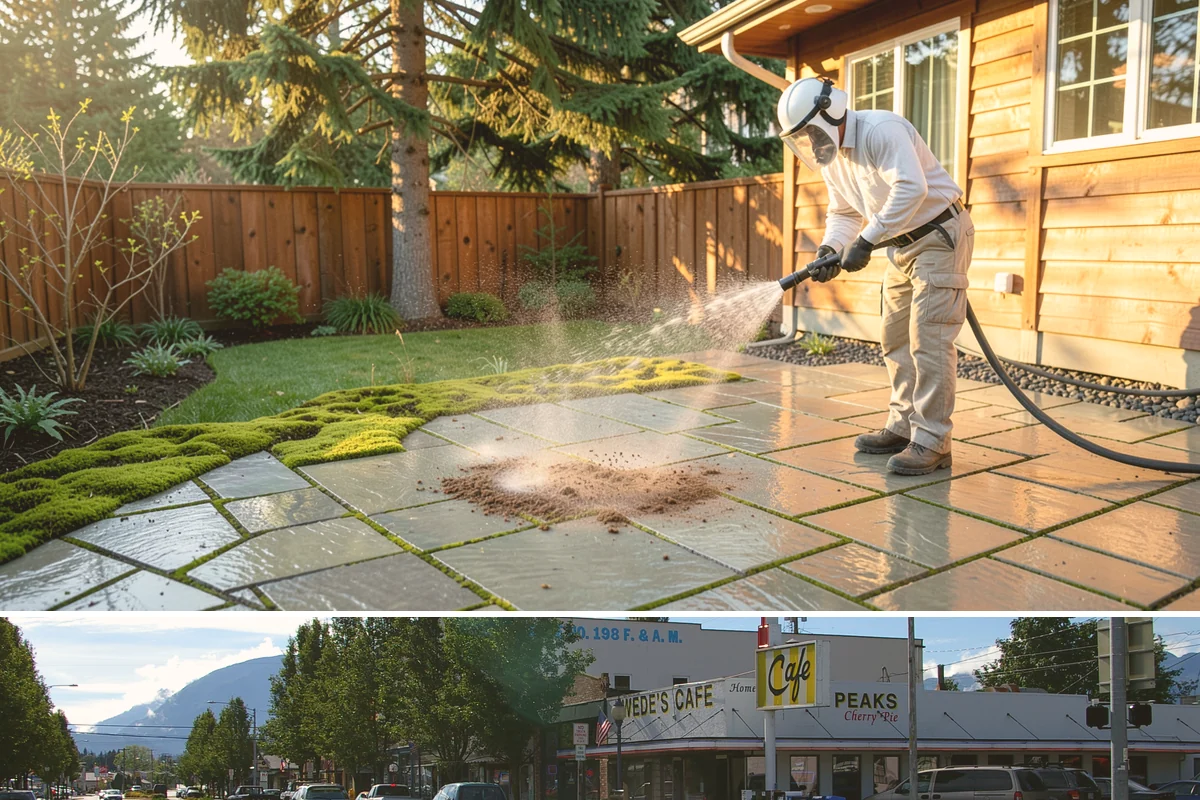 Stone Patio Cleaning in North Bend, King County, WA - Stone patios clean best in warm, dry summer weeks that let porous stone dry evenly.