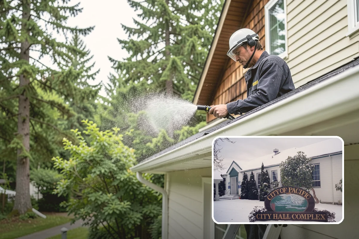 Stone Patio Cleaning in Pacific, King County, WA - Lifts black algae without etching the stone