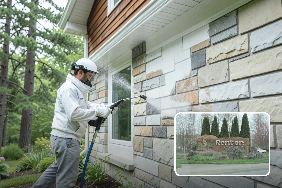 Stone Patio Cleaning in Renton, King County, WA - Lifts black algae without etching the stone