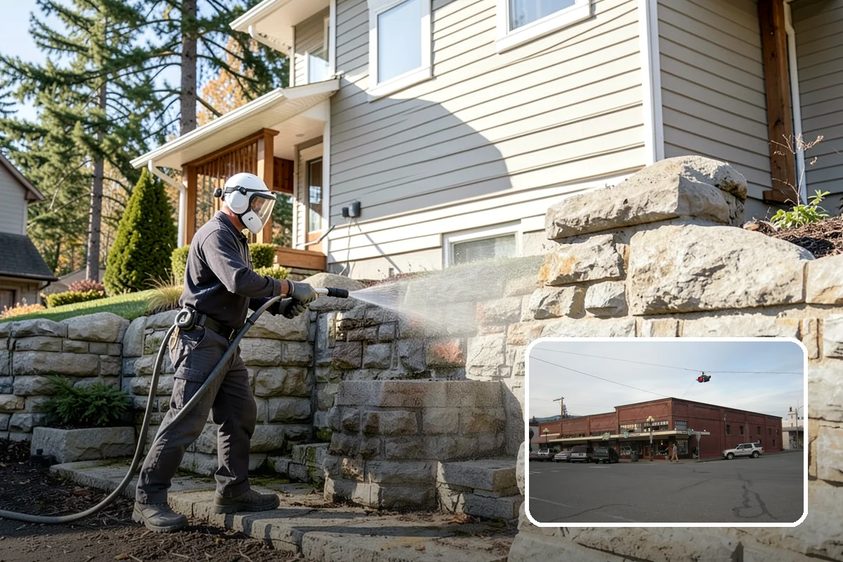 Stone Patio Cleaning in Sedro-Woolley, Skagit County, WA - Lifts black algae without etching the stone