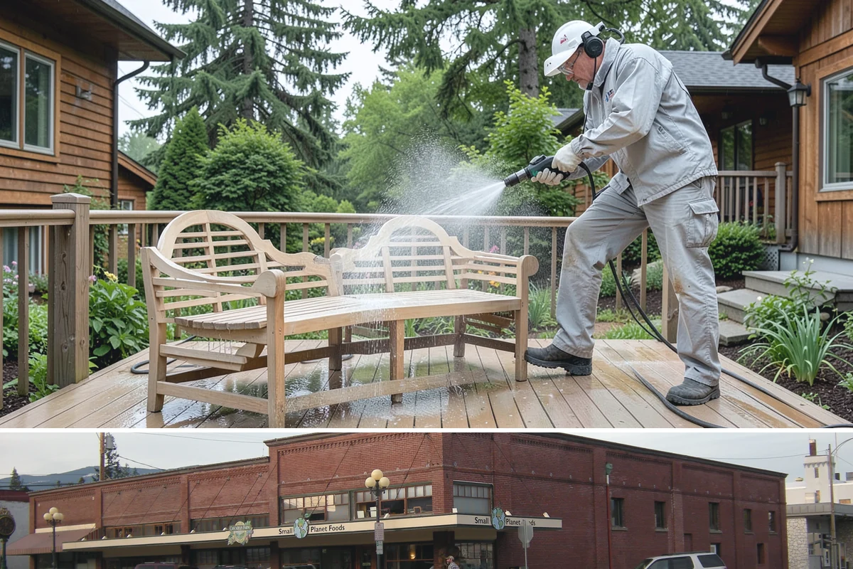 Stone Patio Cleaning in Sedro-Woolley, Skagit County, WA - Stone patios clean best in warm, dry summer weeks that let porous stone dry evenly.