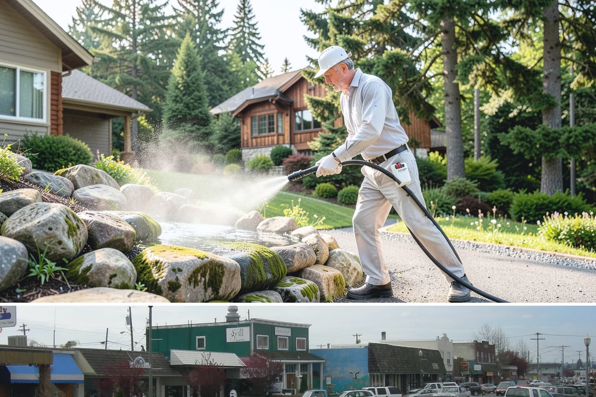 Stone Patio Cleaning in Stanwood, Snohomish County, WA - Stone patios clean best in warm, dry summer weeks that let porous stone dry evenly.