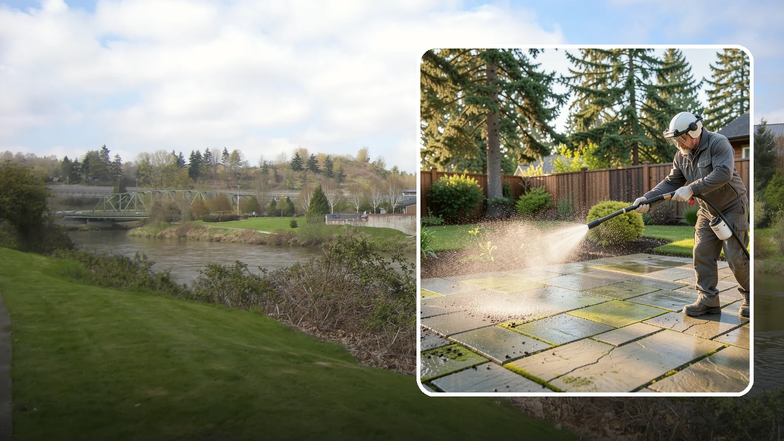 Stone Patio Cleaning in Tukwila, King County, WA - Clean natural stone patios with surface-safe chemistry that removes algae without harming the stone.