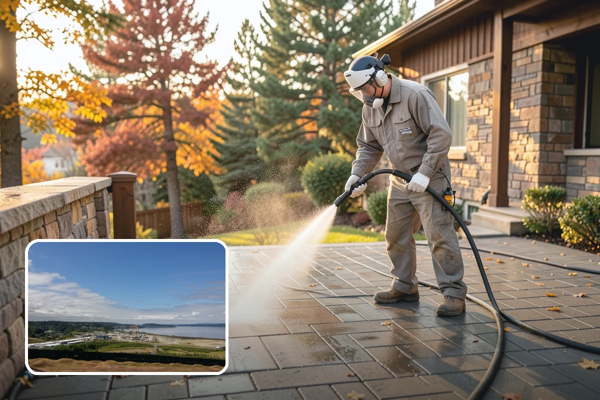 Stone Patio Cleaning in University Place, Pierce County, WA - Lifts black algae without etching the stone