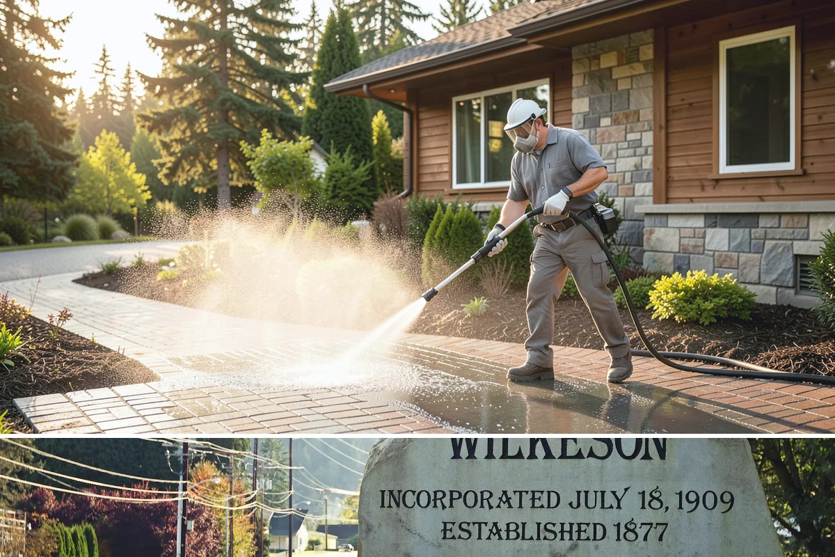 Stone Patio Cleaning in Wilkeson, Pierce County, WA - Stone patios clean best in warm, dry summer weeks that let porous stone dry evenly.