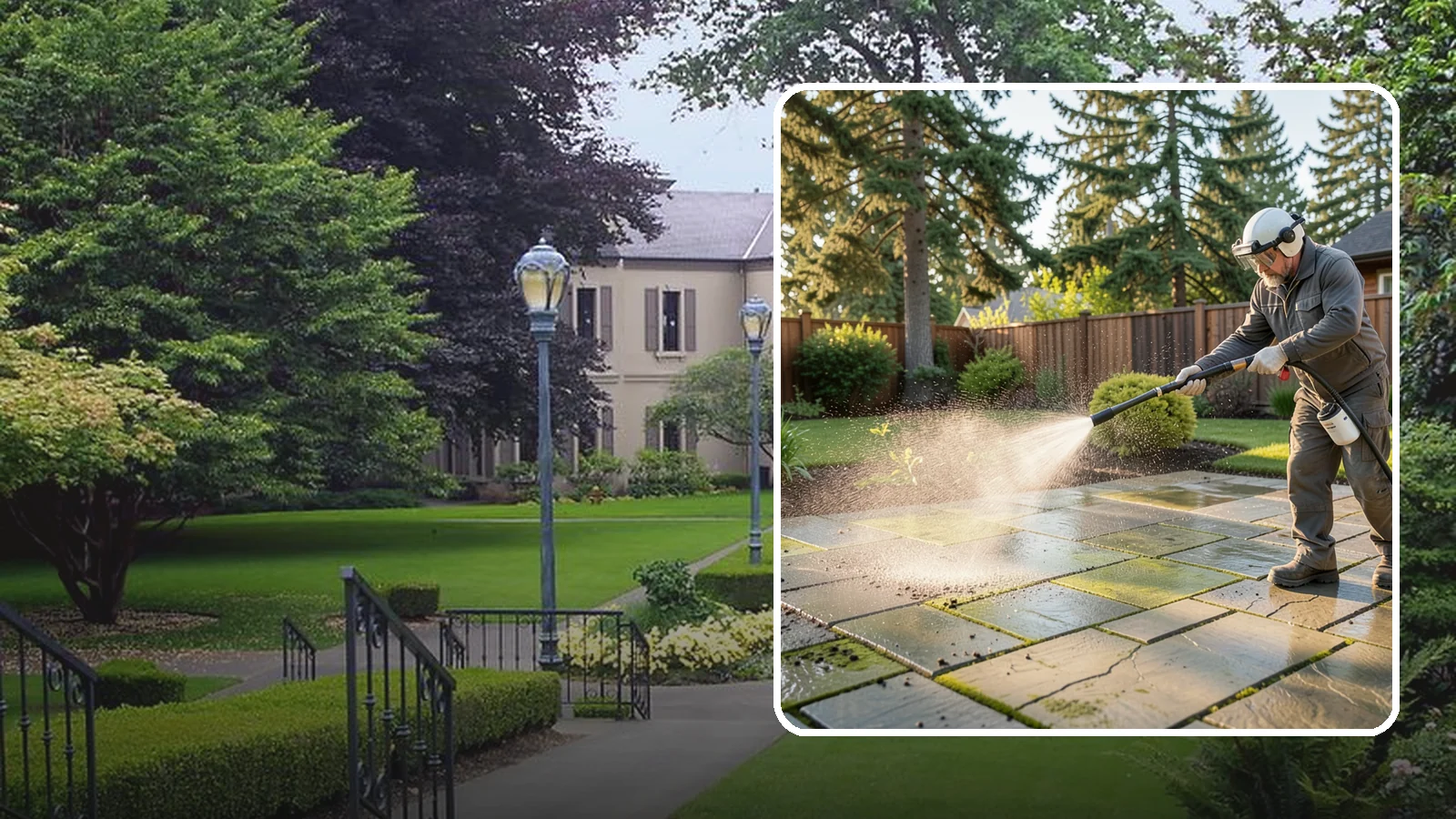 Stone Patio Cleaning in Woodinville, King County, WA - Clean natural stone patios with surface-safe chemistry that removes algae without harming the stone.