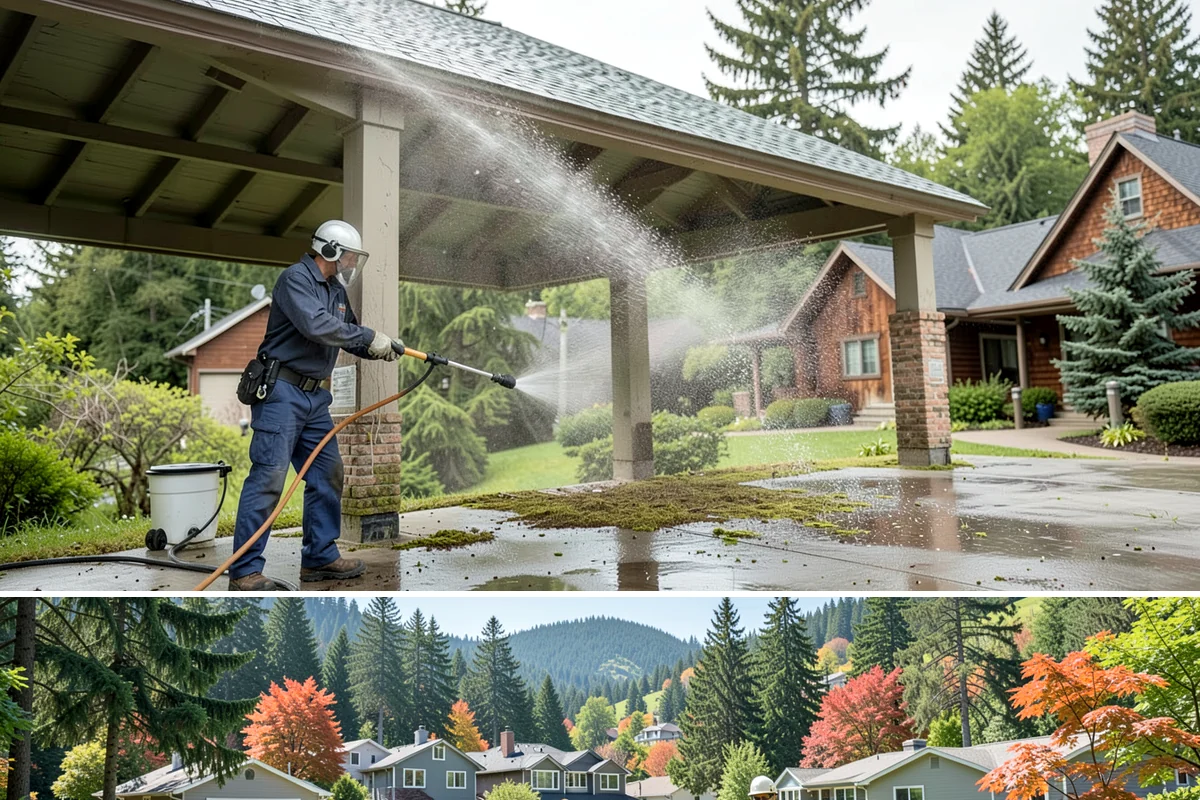 Stone Surface Cleaning in Fircrest, Pierce County, WA - Clean stone surfaces in spring or summer to remove the moss and algae that thrive through the damp, shaded winter.