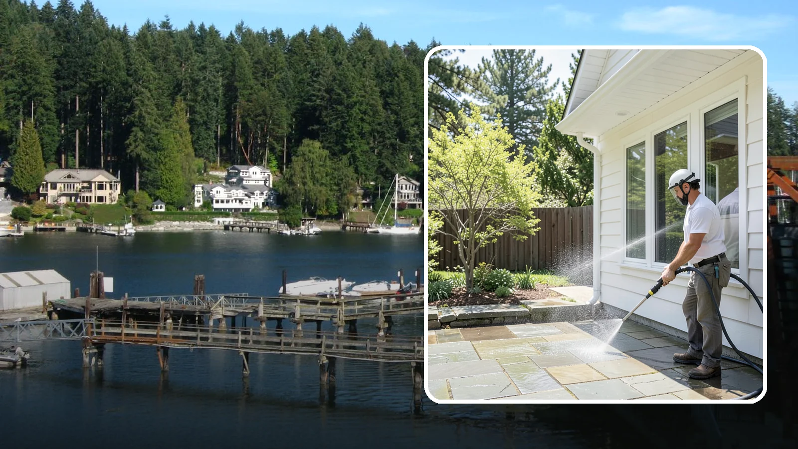 Stone Surface Cleaning in Gig Harbor, Pierce County, WA - Cleaning of natural and manufactured stone surfaces that clears moss, algae, and staining while protecting the stone.