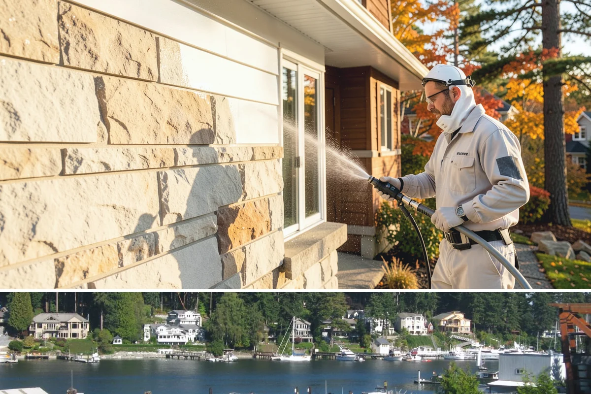 Stone Surface Cleaning in Gig Harbor, Pierce County, WA - Clean stone surfaces in spring or summer to remove the moss and algae that thrive through the damp, shaded winter.