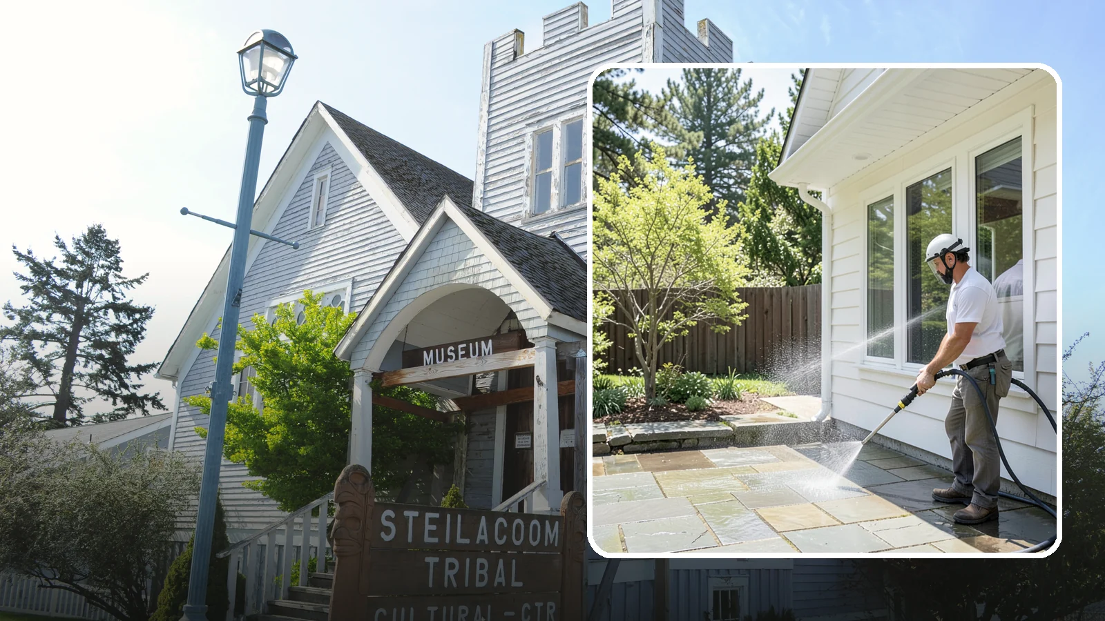 Stone Surface Cleaning in Steilacoom, Pierce County, WA - Cleaning of natural and manufactured stone surfaces that clears moss, algae, and staining while protecting the stone.