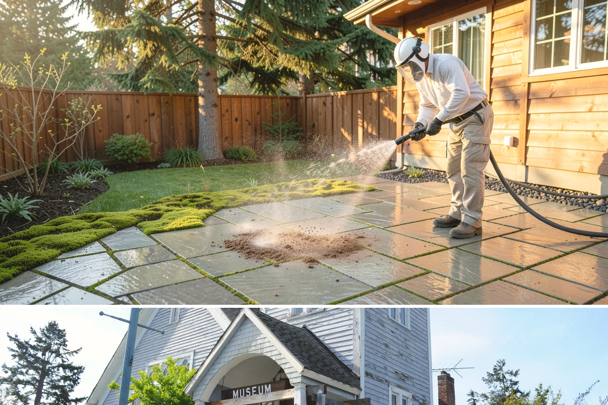 Stone Surface Cleaning in Steilacoom, Pierce County, WA - Clean stone surfaces in spring or summer to remove the moss and algae that thrive through the damp, shaded winter.