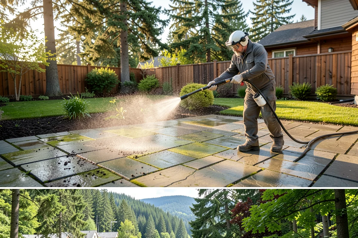 Stone Walkway Cleaning in Lake Forest Park, King County, WA - Stone walkways clean best in warm, dry summer weeks that allow the porous surface to dry evenly.