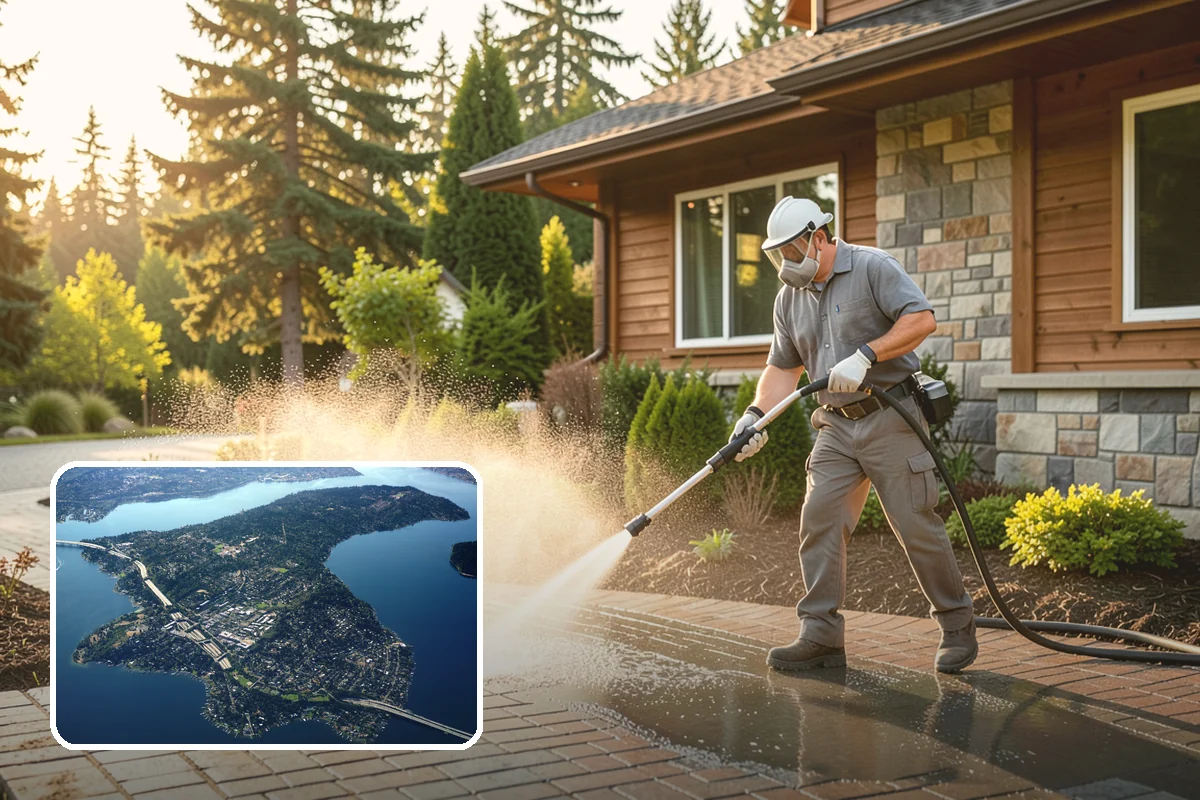 Stone Walkway Cleaning in Mercer Island, King County, WA - Avoids etching, pitting, or flaking the stone