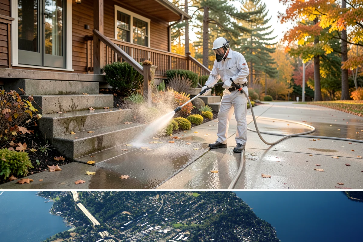 Stone Walkway Cleaning in Mercer Island, King County, WA - Stone walkways clean best in warm, dry summer weeks that allow the porous surface to dry evenly.