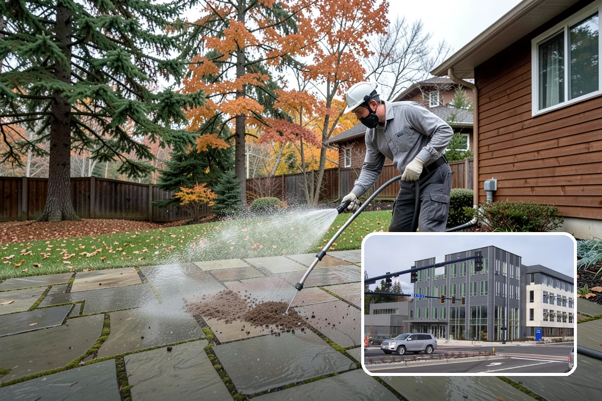 Stone Walkway Cleaning in Shoreline, King County, WA - Avoids etching, pitting, or flaking the stone