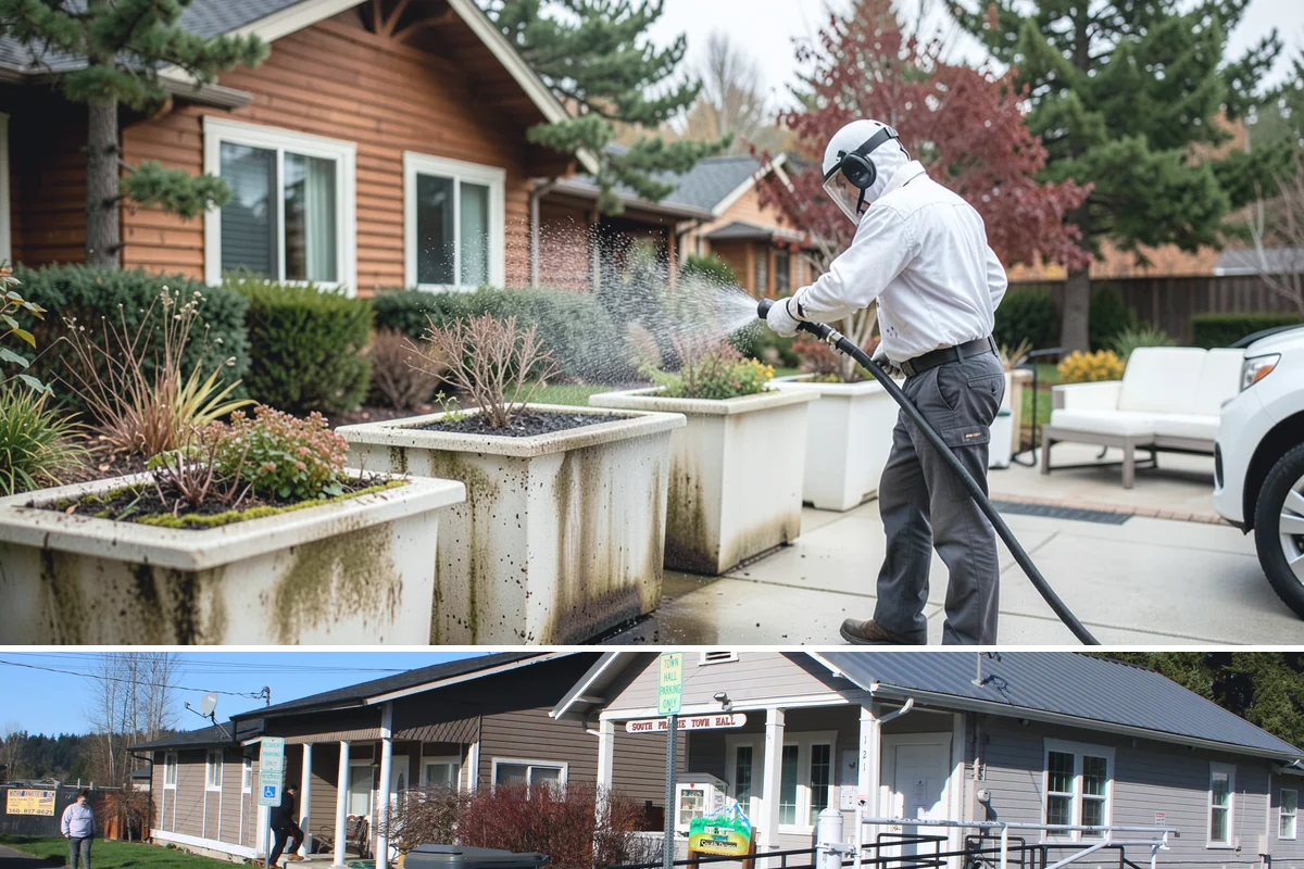 Stone Walkway Cleaning in South Prairie, Pierce County, WA - Stone walkways clean best in warm, dry summer weeks that allow the porous surface to dry evenly.