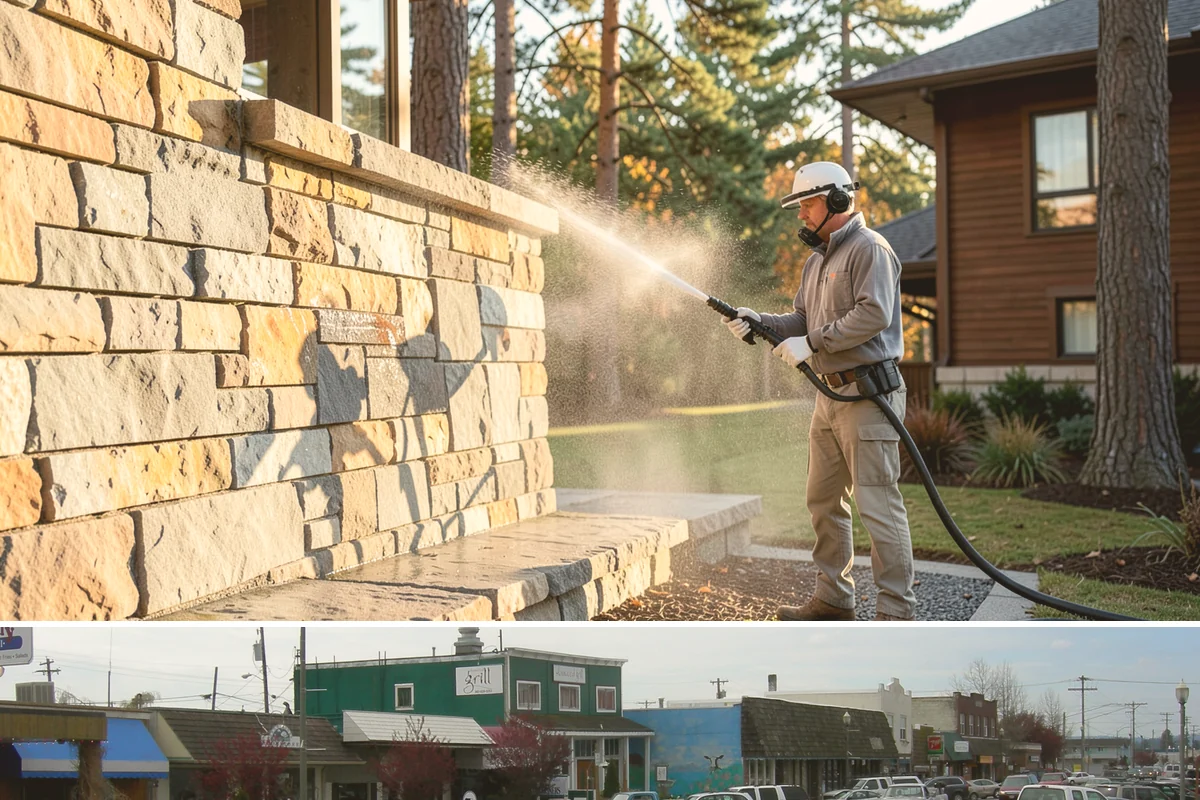Stone Walkway Cleaning in Stanwood, Snohomish County, WA - Stone walkways clean best in warm, dry summer weeks that allow the porous surface to dry evenly.