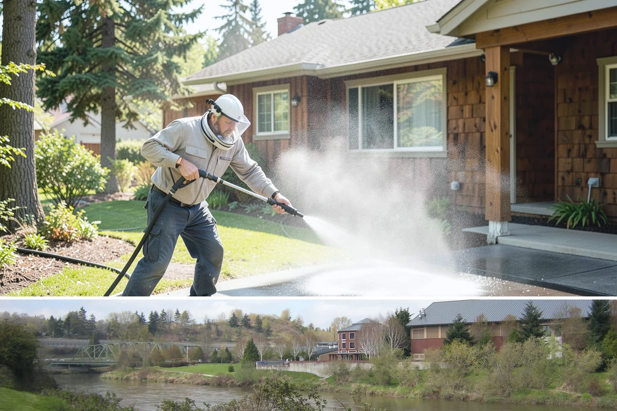 Stone Walkway Cleaning in Tukwila, King County, WA - Stone walkways clean best in warm, dry summer weeks that allow the porous surface to dry evenly.