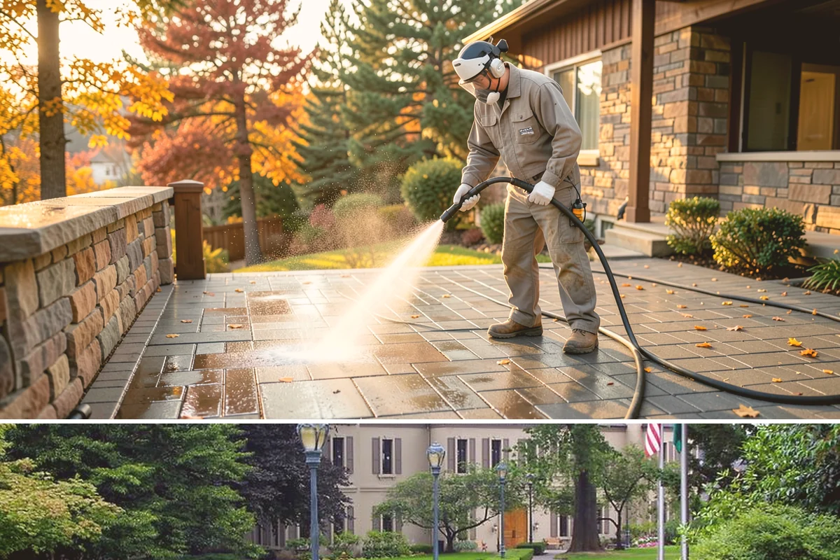 Stone Walkway Cleaning in Woodinville, King County, WA - Stone walkways clean best in warm, dry summer weeks that allow the porous surface to dry evenly.