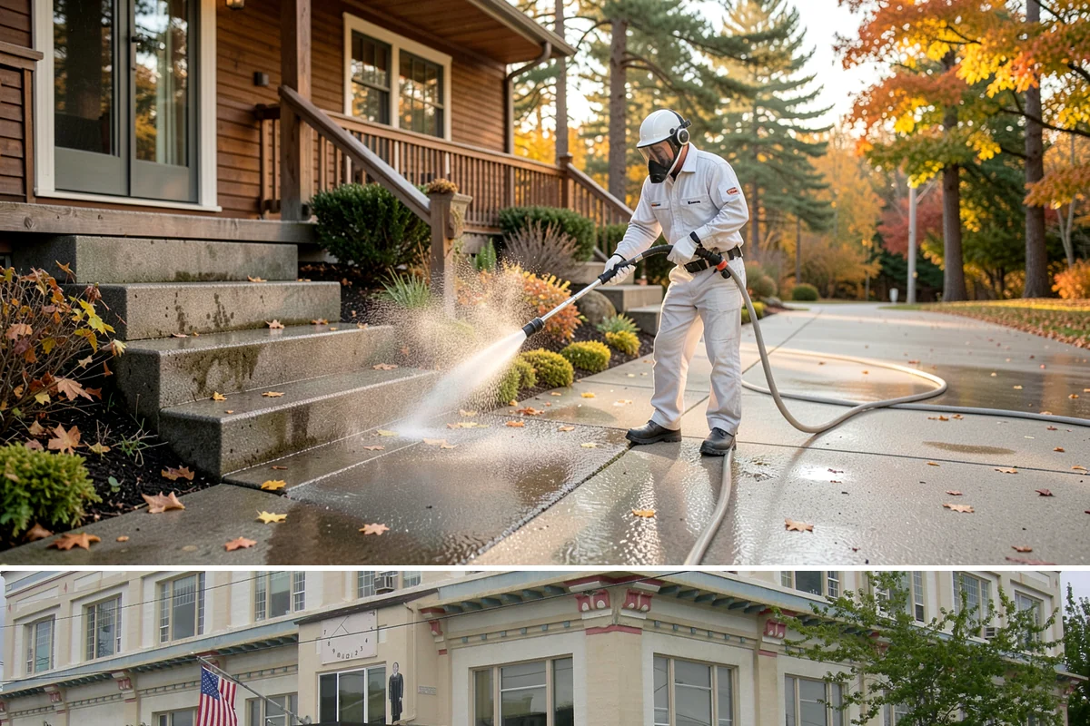 Storefront Washing in Anacortes, Skagit County, WA - Late spring through early fall offers the driest windows for storefront washing, though quarterly touch-ups keep winter algae in...