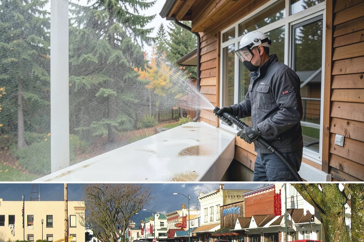 Storefront Washing in Arlington, Snohomish County, WA - Late spring through early fall offers the driest windows for storefront washing, though quarterly touch-ups keep winter algae in...
