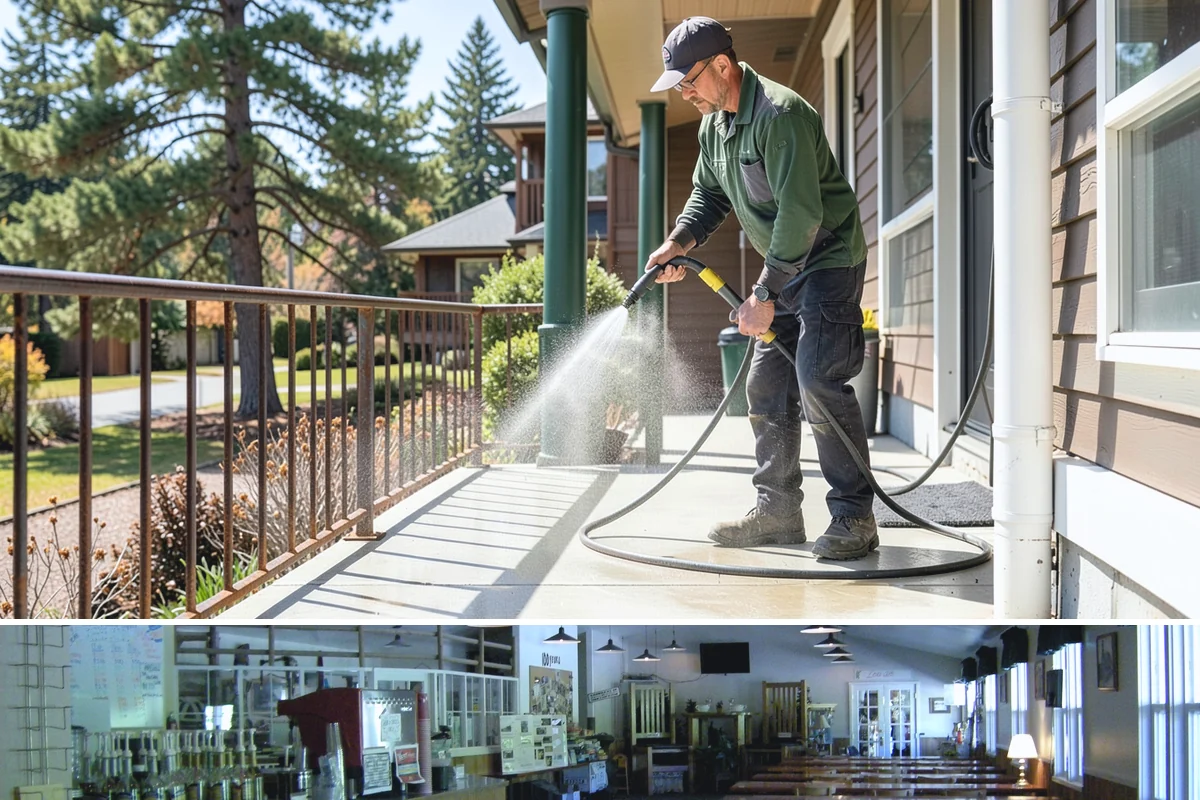 Storefront Washing in Black Diamond, King County, WA - Late spring through early fall offers the driest windows for storefront washing, though quarterly touch-ups keep winter algae in...