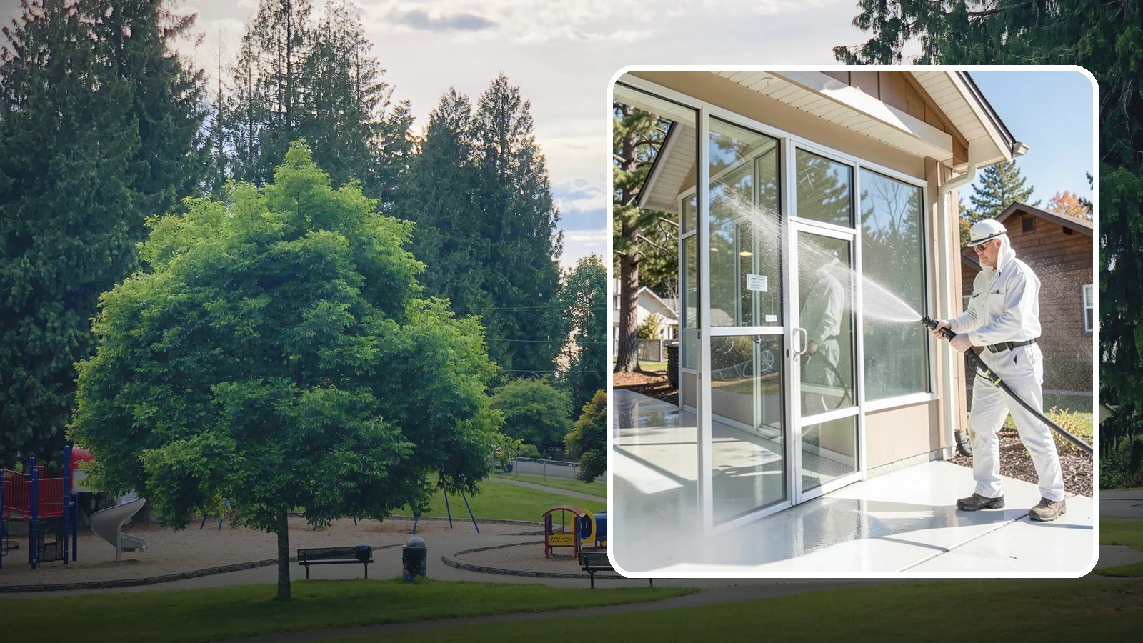 Storefront Washing in Bonney Lake, Pierce County, WA - First impressions matter, so we keep your Washington storefront looking sharp with a thorough exterior wash that clears away...