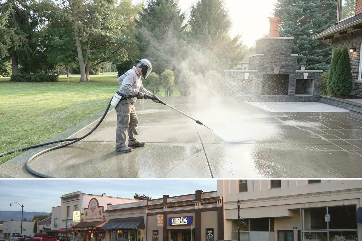 Storefront Washing in Burlington, Skagit County, WA - Late spring through early fall offers the driest windows for storefront washing, though quarterly touch-ups keep winter algae in...