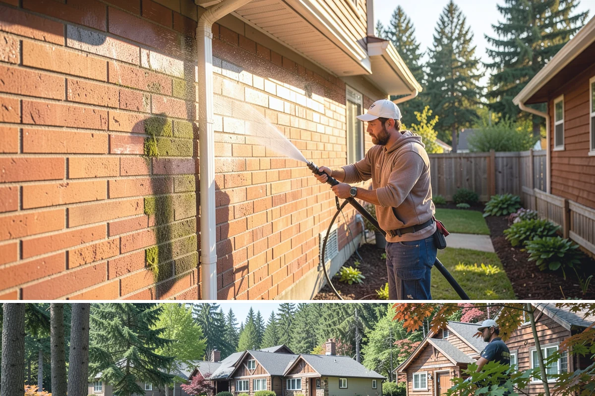 Storefront Washing in Edgewood, Pierce County, WA - Late spring through early fall offers the driest windows for storefront washing, though quarterly touch-ups keep winter algae in...