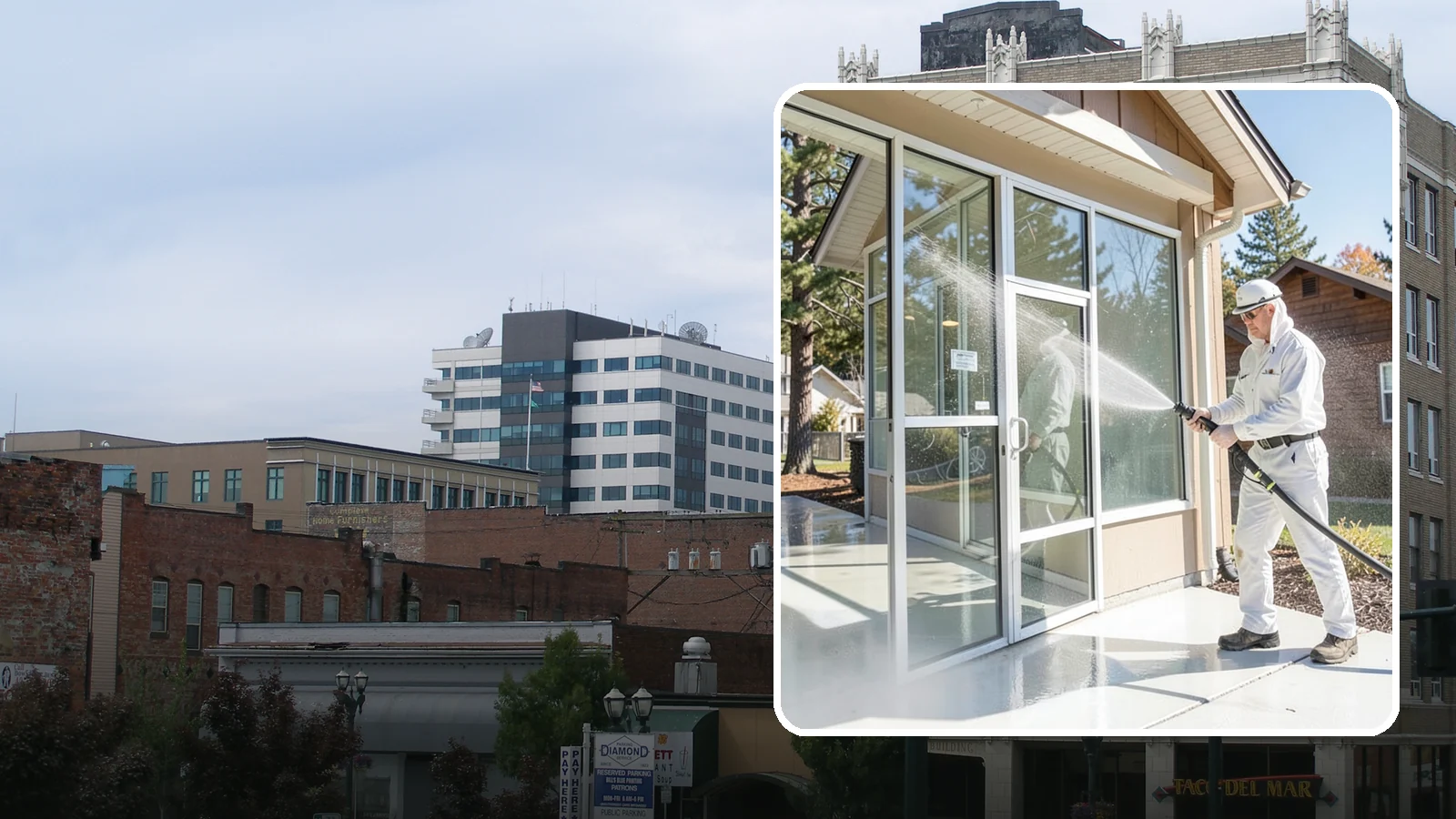 Storefront Washing in Everett, Snohomish County, WA - First impressions matter, so we keep your Washington storefront looking sharp with a thorough exterior wash that clears away...