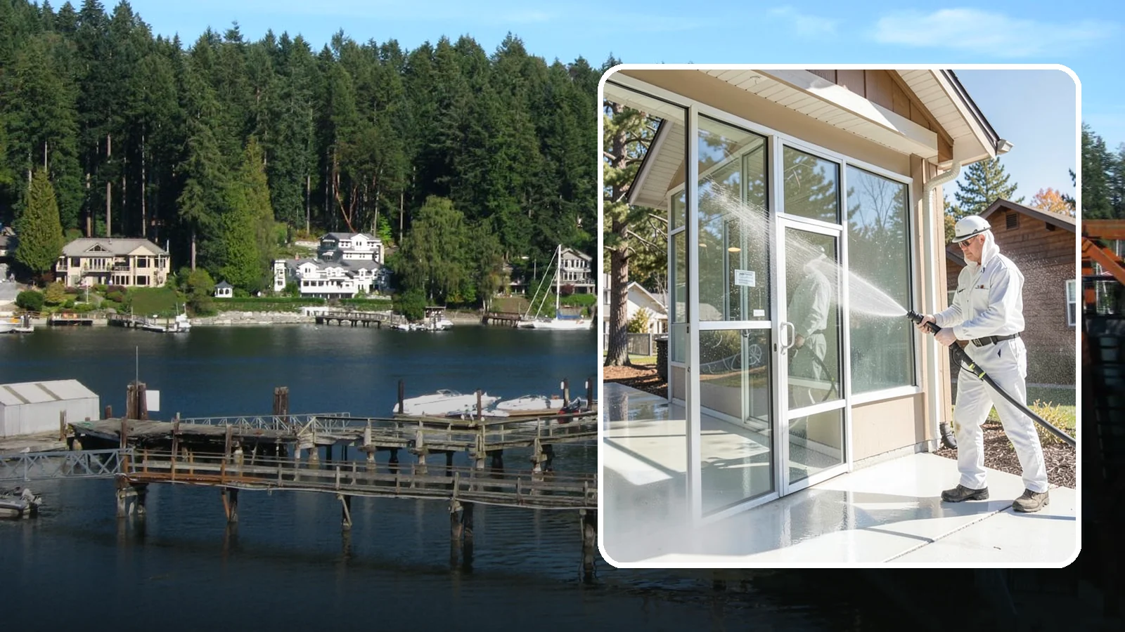 Storefront Washing in Gig Harbor, Pierce County, WA - First impressions matter, so we keep your Washington storefront looking sharp with a thorough exterior wash that clears away...