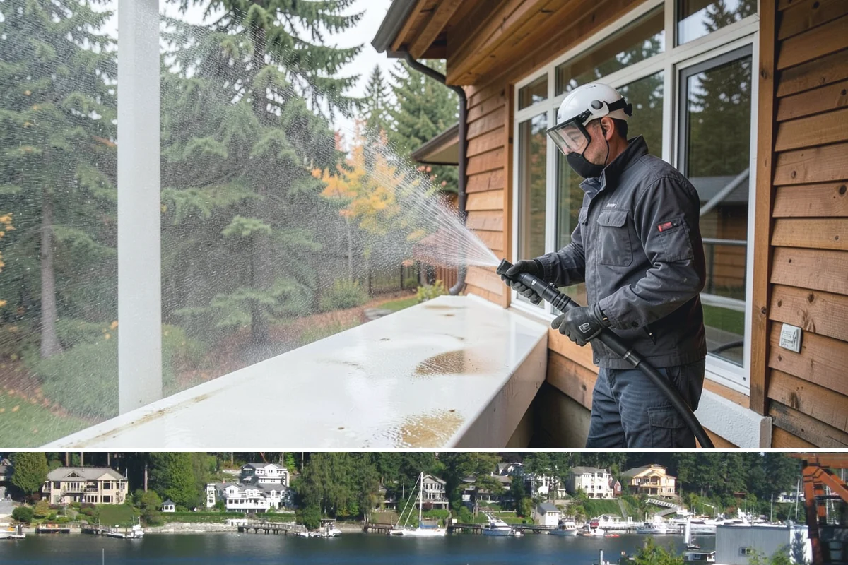 Storefront Washing in Gig Harbor, Pierce County, WA - Late spring through early fall offers the driest windows for storefront washing, though quarterly touch-ups keep winter algae in...