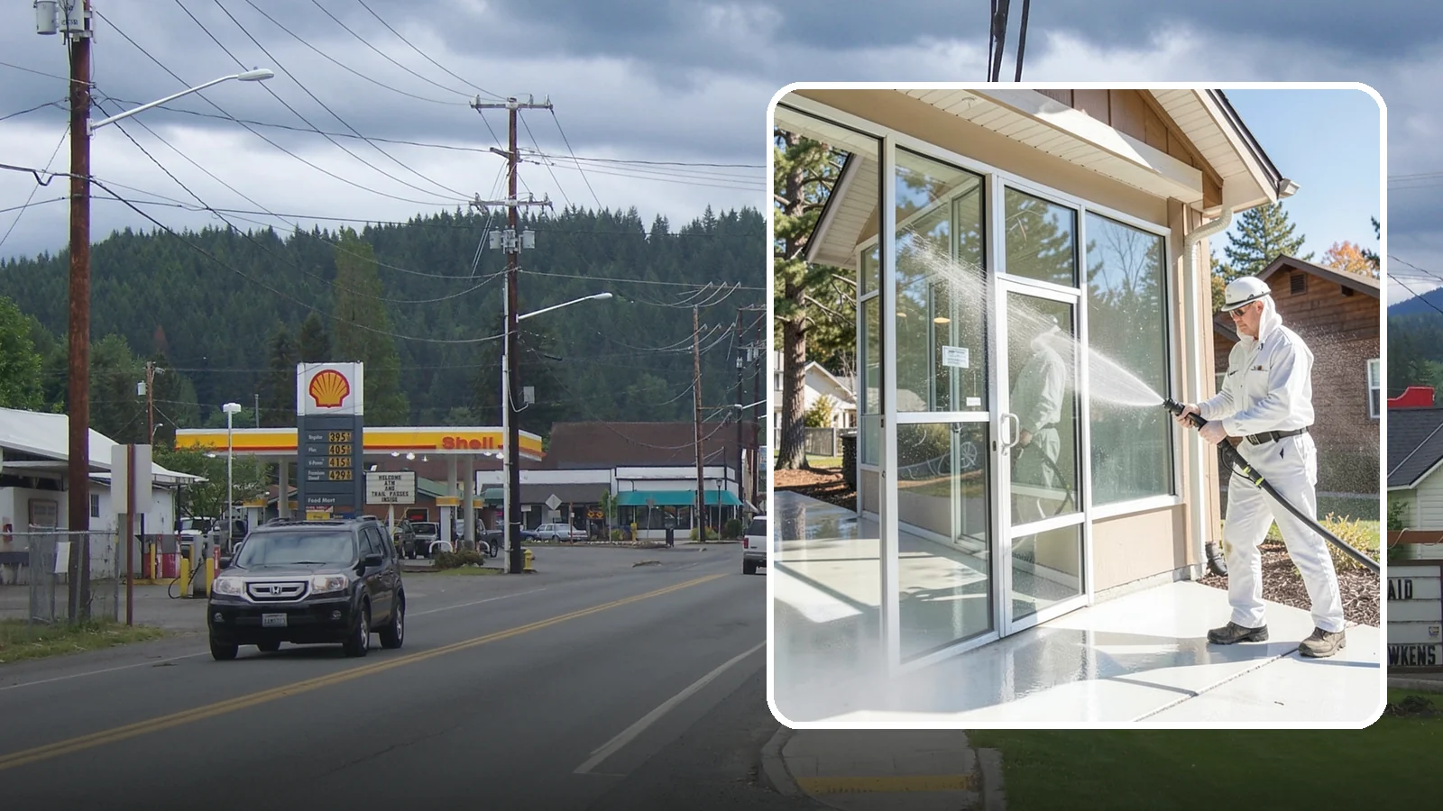 Storefront Washing in Granite Falls, Snohomish County, WA - First impressions matter, so we keep your Washington storefront looking sharp with a thorough exterior wash that clears away...