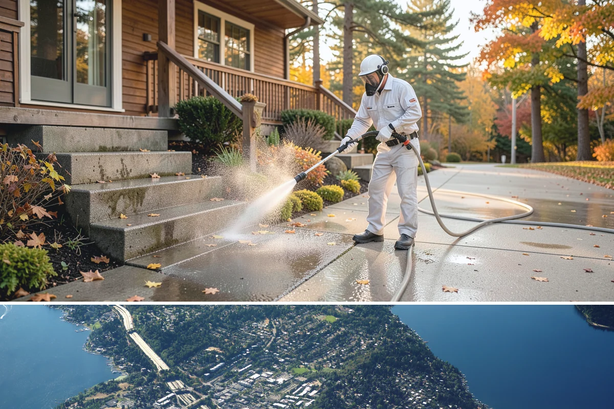 Storefront Washing in Mercer Island, King County, WA - Late spring through early fall offers the driest windows for storefront washing, though quarterly touch-ups keep winter algae in...