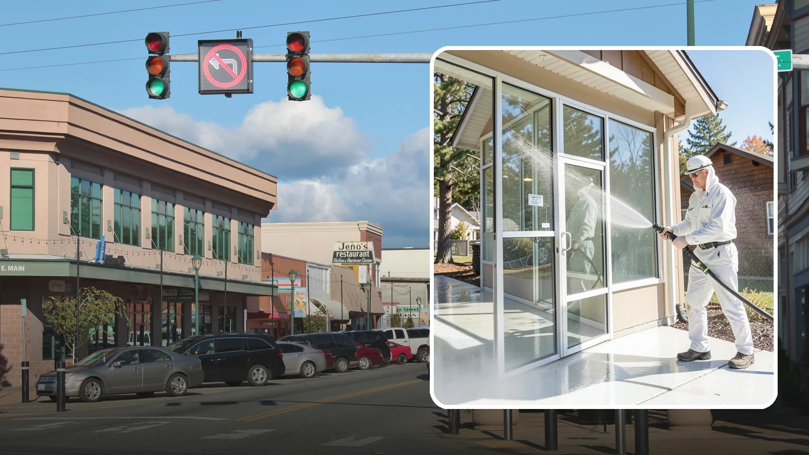 Storefront Washing in Monroe, Snohomish County, WA - First impressions matter, so we keep your Washington storefront looking sharp with a thorough exterior wash that clears away...